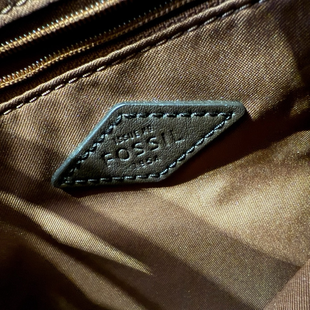 FOSSIL Crossbody Women Bag Brown Fiona Adjustable Strap Stripe Pattern Brass - Picture 13 of 16